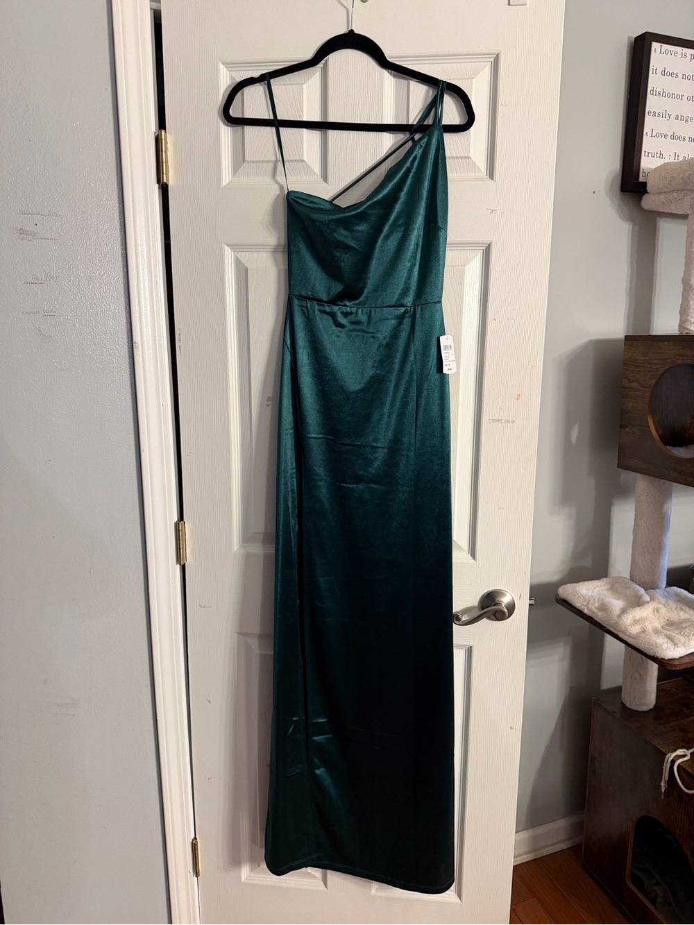 Windsor One-Shoulder Satin Maxi Dress in Hunter Green